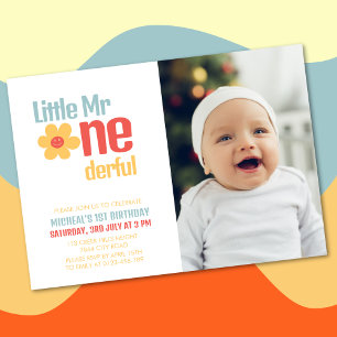 Invitación Pequeño Mister Maravilloso Primer Cumpleaños Retro