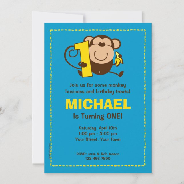 Invitación Pequeño mono - Primer cumpleaños - Personalizados  (Anverso)