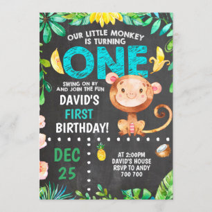Invitación Pequeño mono, primer Fiesta de cumpleaños