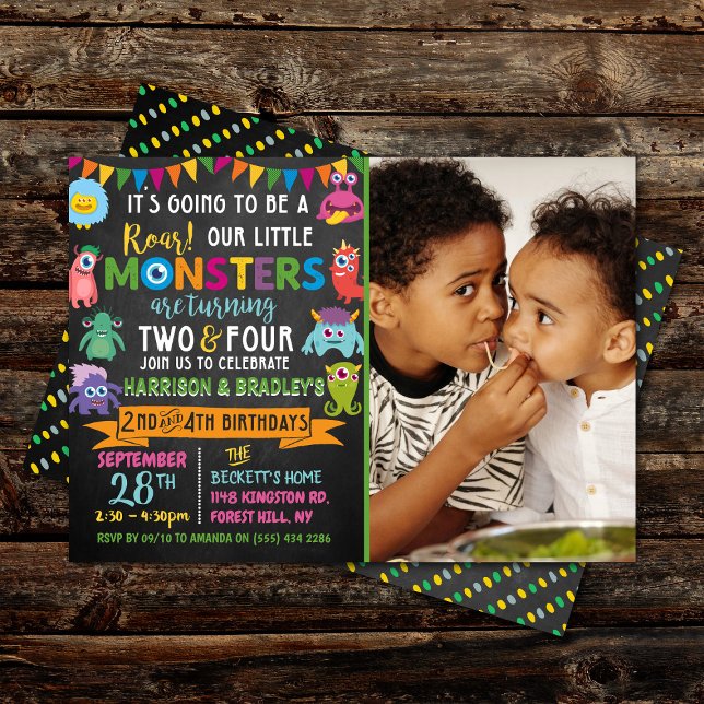 Invitación Pequeño Monster Chalkboard 2º y 4º Cumpleaños Conj (Subido por el creador)