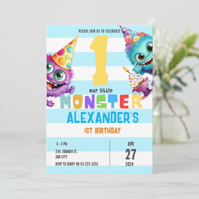Invitación Pequeño Monstruo 12.º 34.º 6.7 Cumpleaños (Anverso de pie)