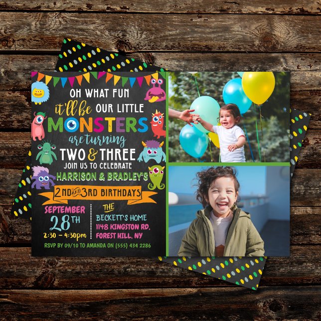Invitación Pequeño Monstruo Cartel de 2º y 3º Cumpleaños Conj (Subido por el creador)