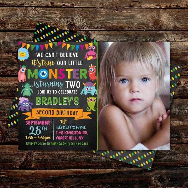 Invitación Pequeño Monstruo Chalkboard Foto de cumpleaños 2 (Subido por el creador)