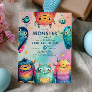 Invitación Pequeño Monstruo Colorido Niños Fiesta de cumpleañ