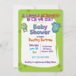 Invitación Pequeño Monstruo en Camino, Baby Shower Verde