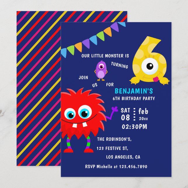 Invitación Pequeño Monstruo Fiesta de Cumpleaños (Anverso / Reverso)