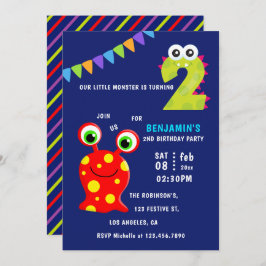 Invitación Pequeño Monstruo Fiesta del segundo cumpleaños