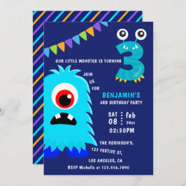 Invitación Pequeño Monstruo Fiesta del tercer cumpleaños
