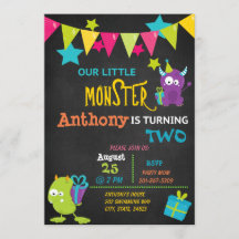 Pequeño Monstruo invitando a cumplir dos años