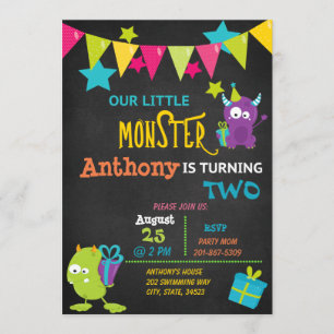 Invitación Pequeño Monstruo invitando a cumplir dos años