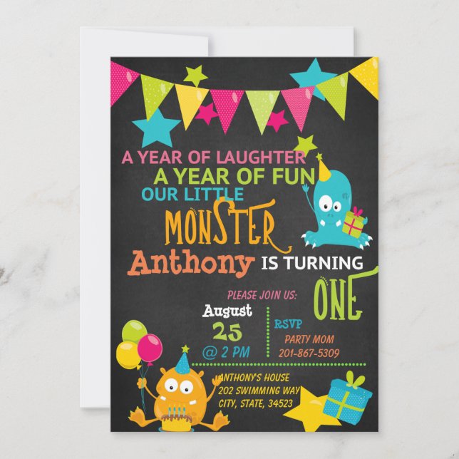 Invitación Pequeño Monstruo invitando a un cumpleaños (Anverso)