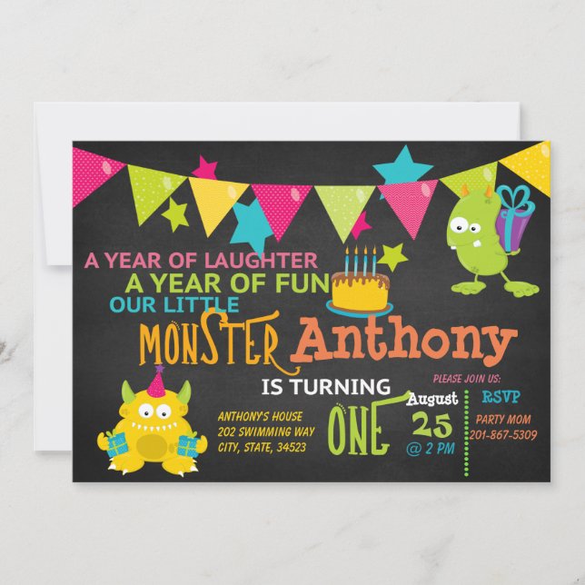 Invitación Pequeño Monstruo invitando a un cumpleaños (Anverso)