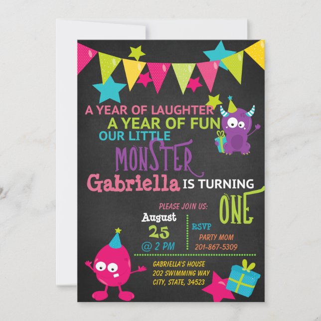 Invitación Pequeño Monstruo invitando a un cumpleaños (Anverso)
