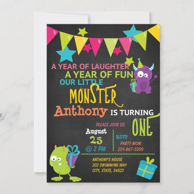 Invitación Pequeño Monstruo invitando a un cumpleaños (Anverso)
