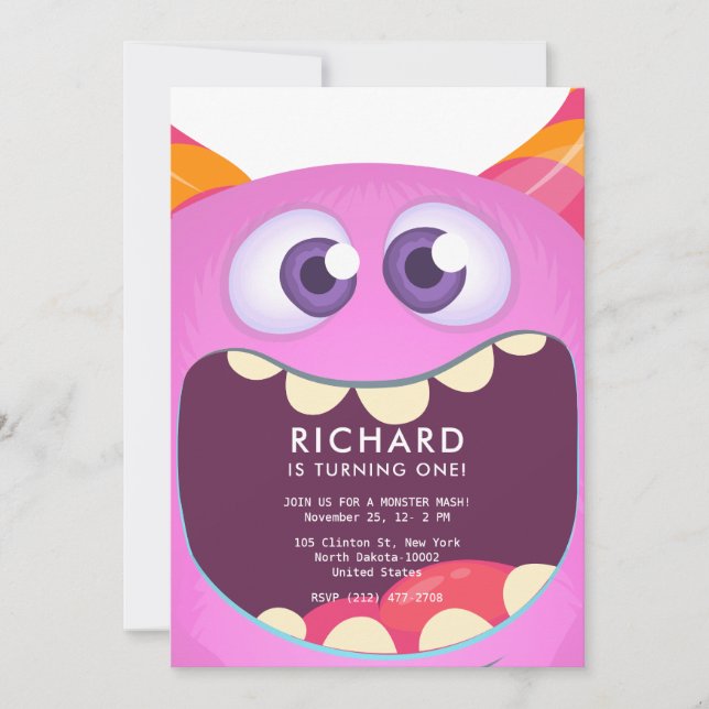 Invitación Pequeño monstruo lindo fiesta de cumpleaños temáti (Anverso)