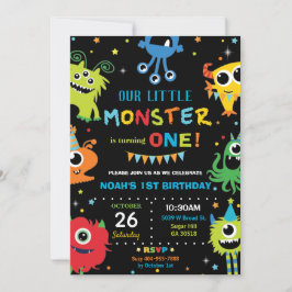 Invitación Pequeño monstruo lindo niño primer cumpleaños vibr