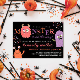 Invitación Pequeño Monstruo Rosa Morado Halloween Baby Shower