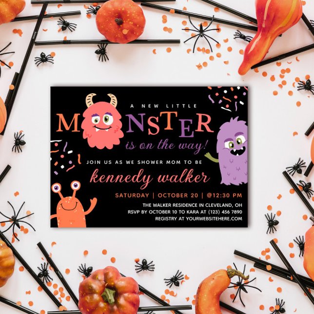 Invitación Pequeño Monstruo Rosa Morado Halloween Baby Shower (Subido por el creador)