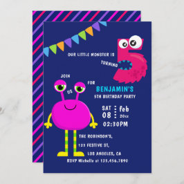 Invitación Pequeño Monstruo Rosado Fiesta de Cumpleaños 5