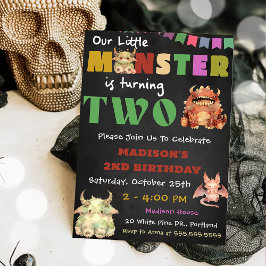 Invitación Pequeño Monstruo Tema Fiesta del Segundo Cumpleaño