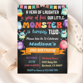 Invitación Pequeño Monstruo Tema Fiesta del Segundo Cumpleaño