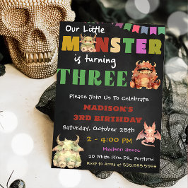 Invitación Pequeño Monstruo temido tercer Fiesta de cumpleaño