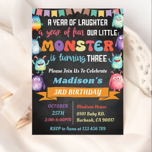 Invitación Pequeño Monstruo temido tercer Fiesta de cumpleaño