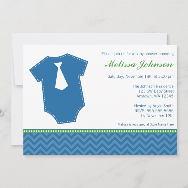 Invitación Pequeño muchacho Baby Shower del verde azul del (Anverso)
