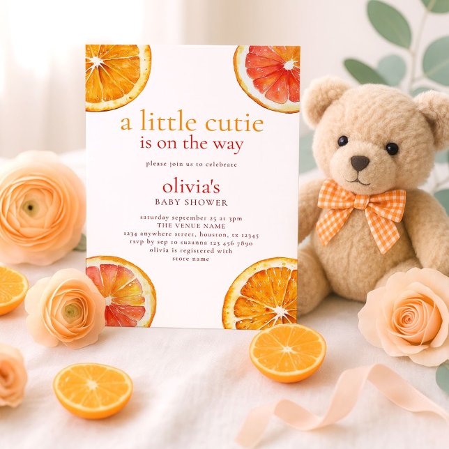 Invitación Pequeño Naranja cortado Chica Baby Shower (Subido por el creador)