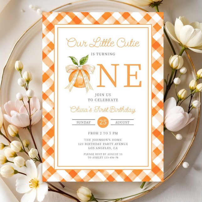 Invitación Pequeño Naranja Cutie Citrus Primer Cumpleaños (Little Cutie Orange Citrus 1st Birthday Invitation)