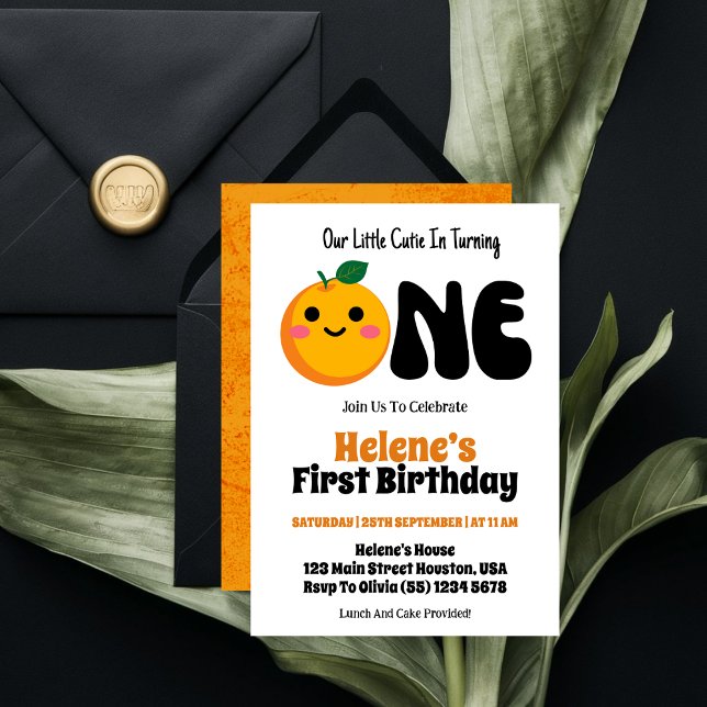 Invitación Pequeño Naranja Cutie Citrus Primer Cumpleaños (Subido por el creador)