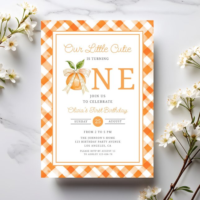 Invitación Pequeño Naranja Cutie Citrus Primer Cumpleaños (Little Cutie Orange Citrus 1st Birthday Invitation)