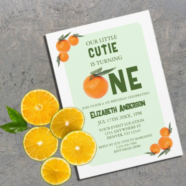 Invitación Pequeño Naranja Cutie Primer cumpleaños (Subido por el creador)