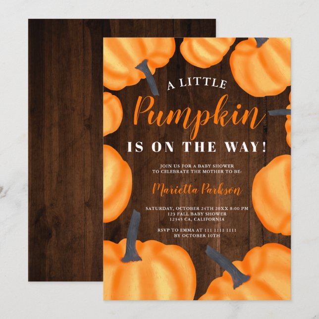 Invitación Pequeño naranja de calabaza caen ducha bebé (Anverso / Reverso)