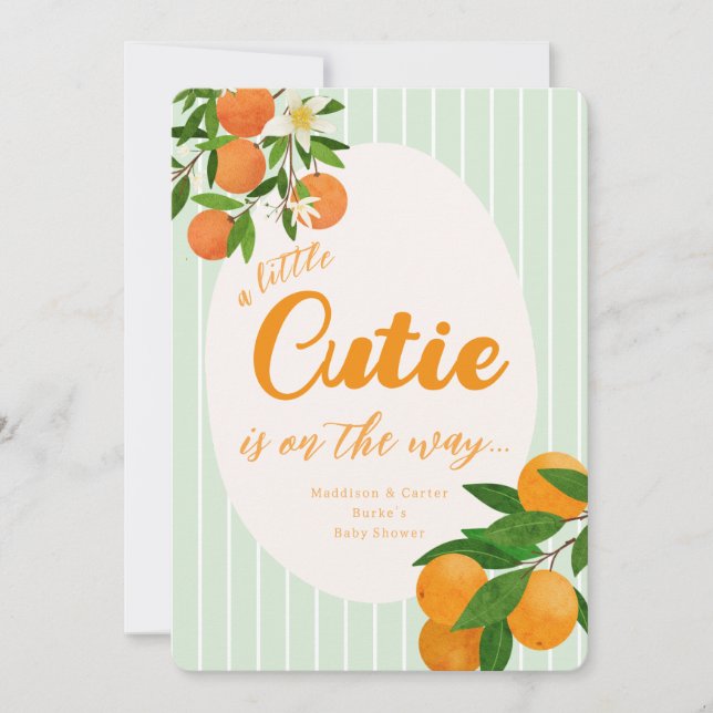 Invitación Pequeño Naranja de Cutie Baby Shower - Mercado org (Anverso)
