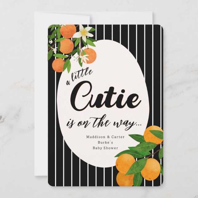 Invitación Pequeño Naranja de Cutie Baby Shower - Mercado org (Anverso)