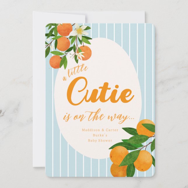 Invitación Pequeño Naranja de Cutie Baby Shower - Mercado org (Anverso)