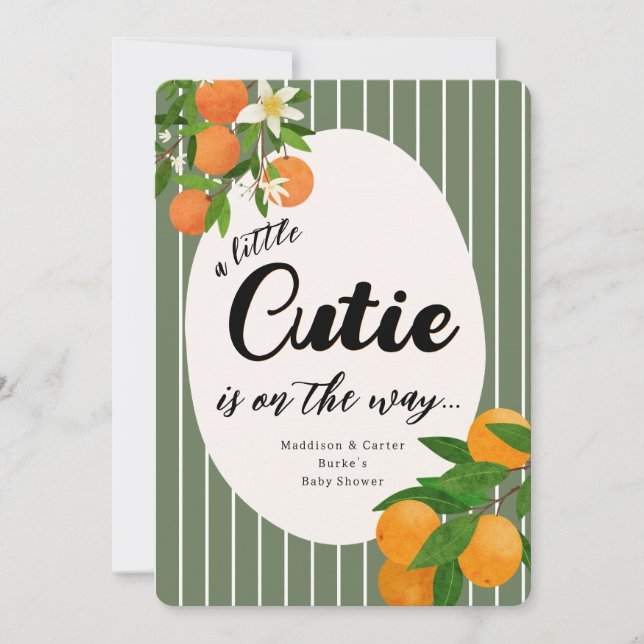 Invitación Pequeño Naranja de Cutie Baby Shower - Mercado org (Anverso)
