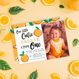 Invitación Pequeño Naranja de Cutie Foto Primer cumpleaños