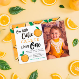 Invitación Pequeño Naranja de Cutie Foto Primer cumpleaños