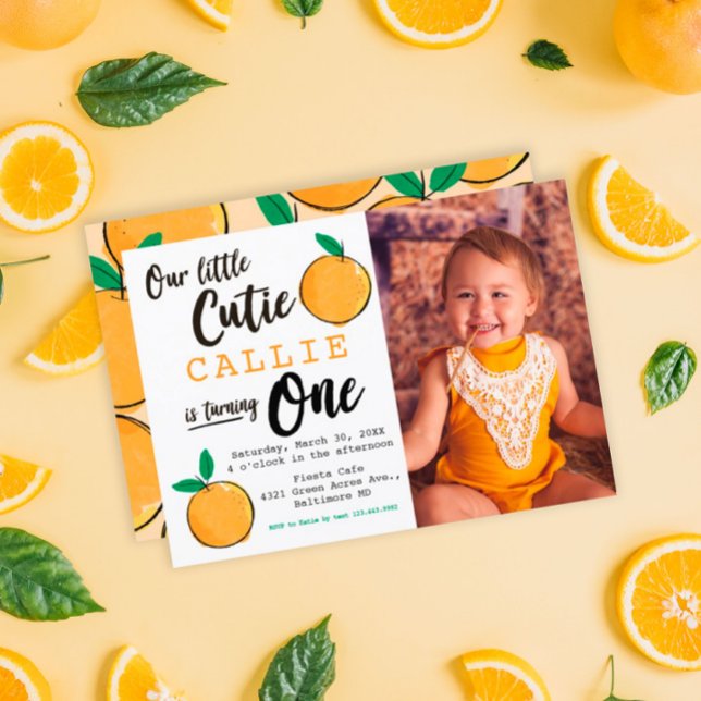 Invitación Pequeño Naranja de Cutie Foto Primer cumpleaños (Subido por el creador)
