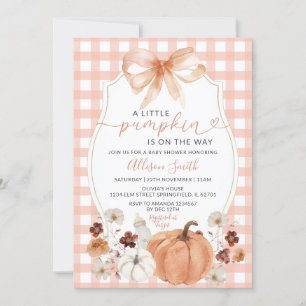 Invitación Pequeño Naranja floral de calabaza Gingham Baby Sh