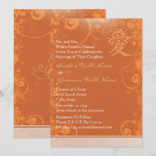 Invitación Pequeño Naranja Kanji Love Swirl Boda