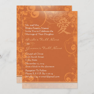 Invitación Pequeño Naranja Kanji Love Swirl Boda