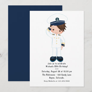 Invitación Pequeño Navy Boy Nautical Birday Party