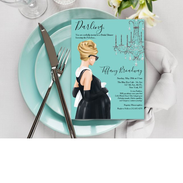 Invitación Pequeño negro vestido azul Glam Baby Shower (Subido por el creador)