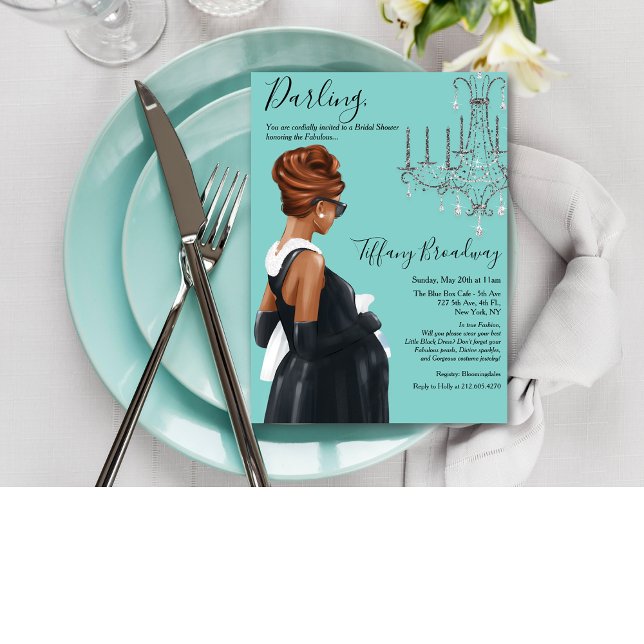 Invitación Pequeño negro vestido azul Glam Baby Shower (Subido por el creador)