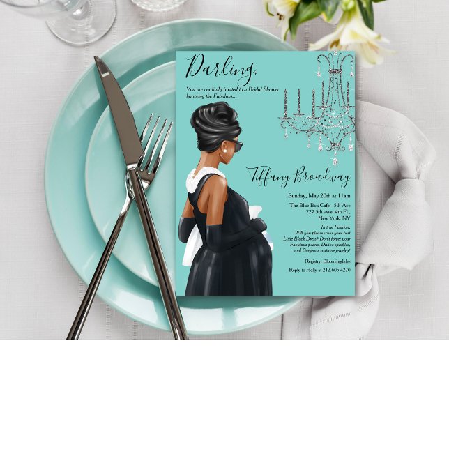 Invitación Pequeño negro vestido azul Glam Baby Shower (Subido por el creador)