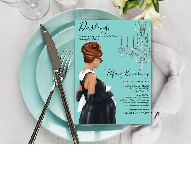 Invitación Pequeño negro vestido azul Glam Baby Shower (Subido por el creador)