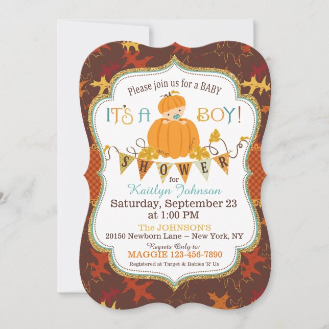 Invitación Pequeño niño calabaza cae deja Baby Shower (Anverso)